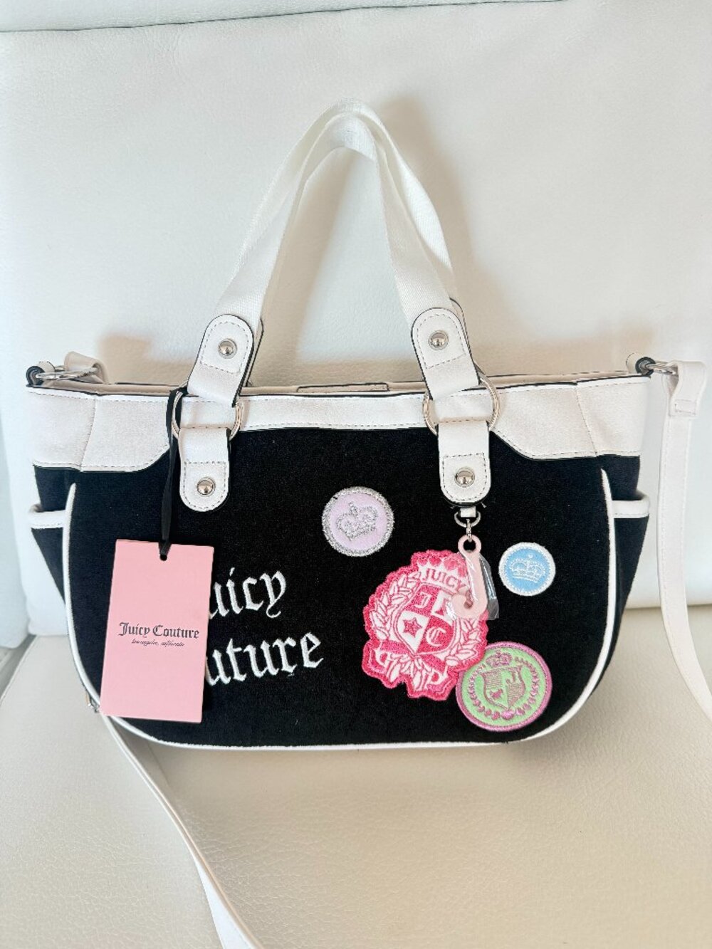 NWT JUICY COUTURE JUICY GIRLS  RULE MINI TOTE CROSSBODY BAG BLACK WHIITE